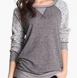 Olivia Moon Lace Sleeve Sweatshirt Gray